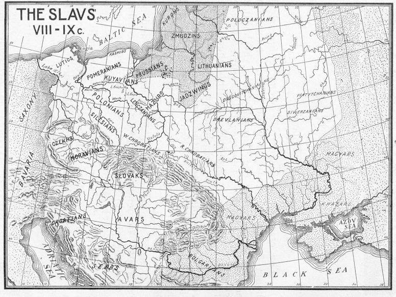 Historische Karte der slawischen Völker im 8. und 9. Jahrhundert