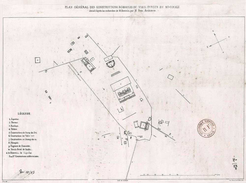 Grabungsplan der roemischen Anlagen von Le Vieil-Evreux aus dem Jahr 1841