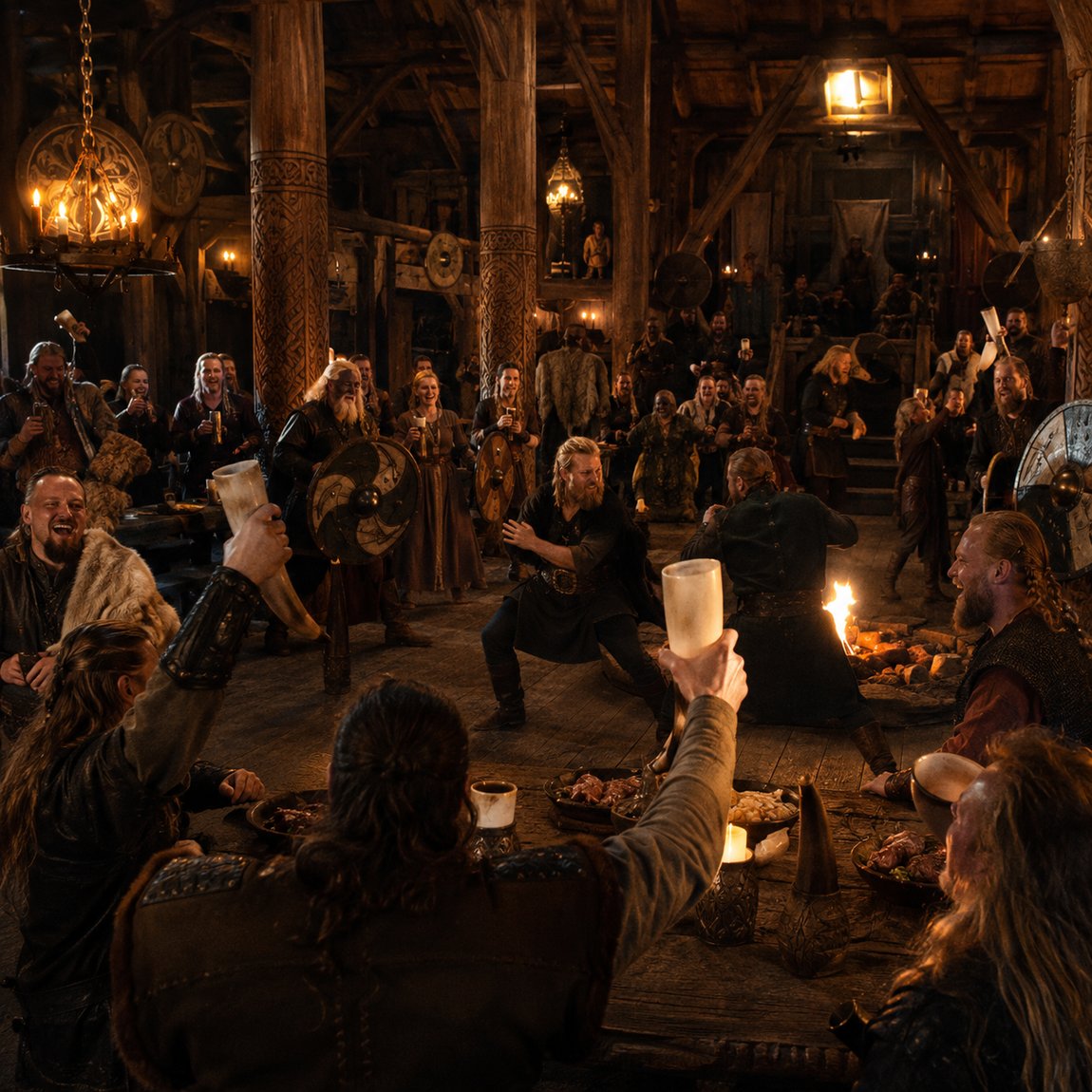 The Einherjar at the eternal feast in Valhalla