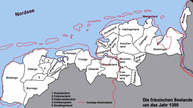 Karte der friesischen Seelande um 1300
