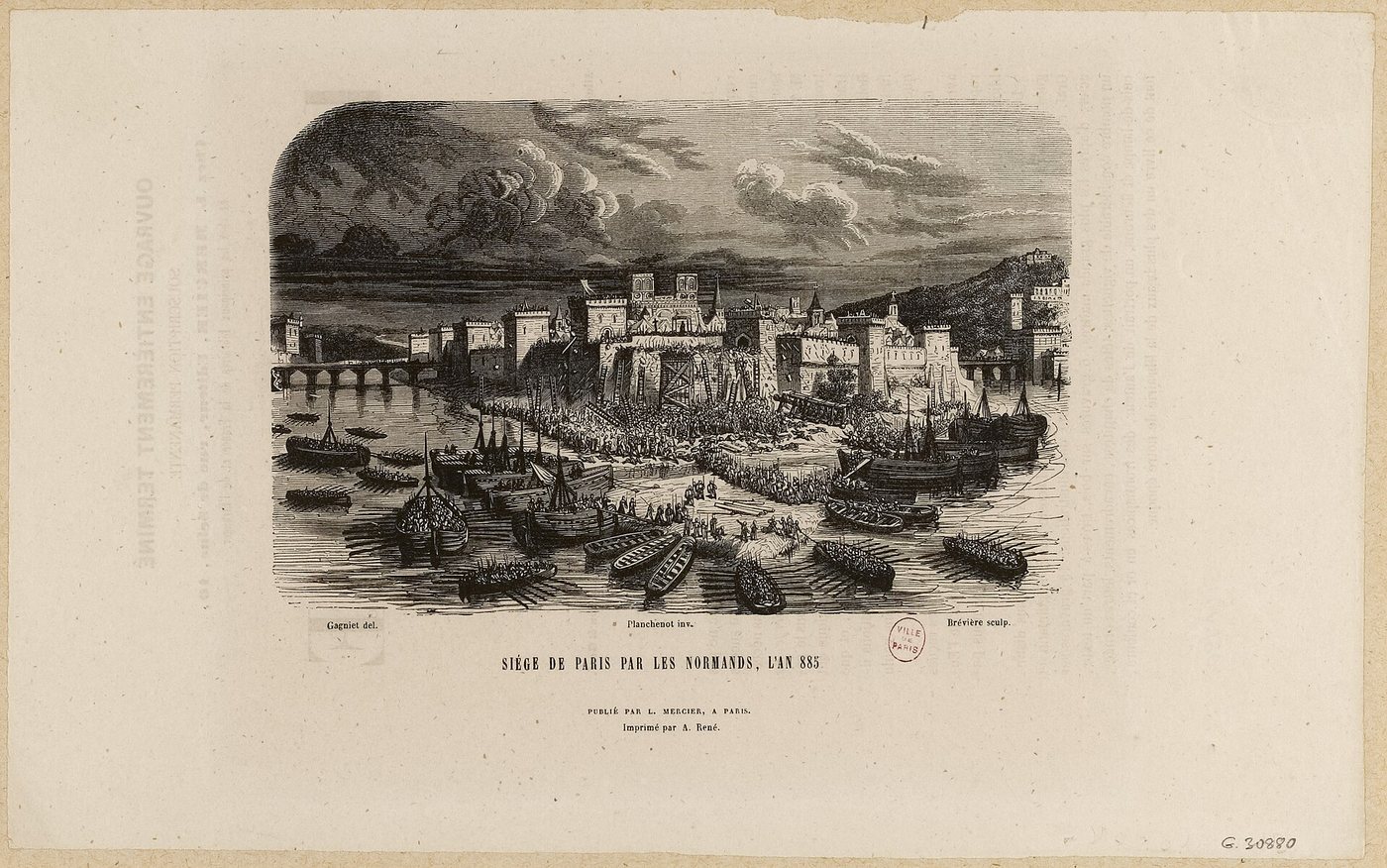 Nineteenth-century wood engraving: the siege of Paris by the Northmen in 885