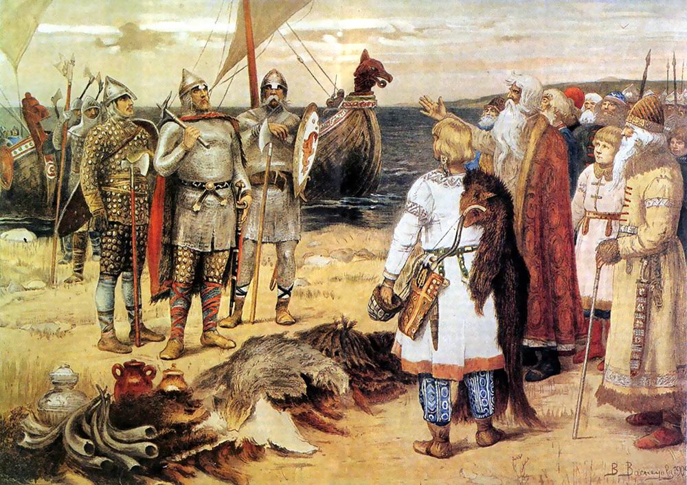Gemälde der Berufung der Waräger, Ankunft der Nordmänner am Ufer