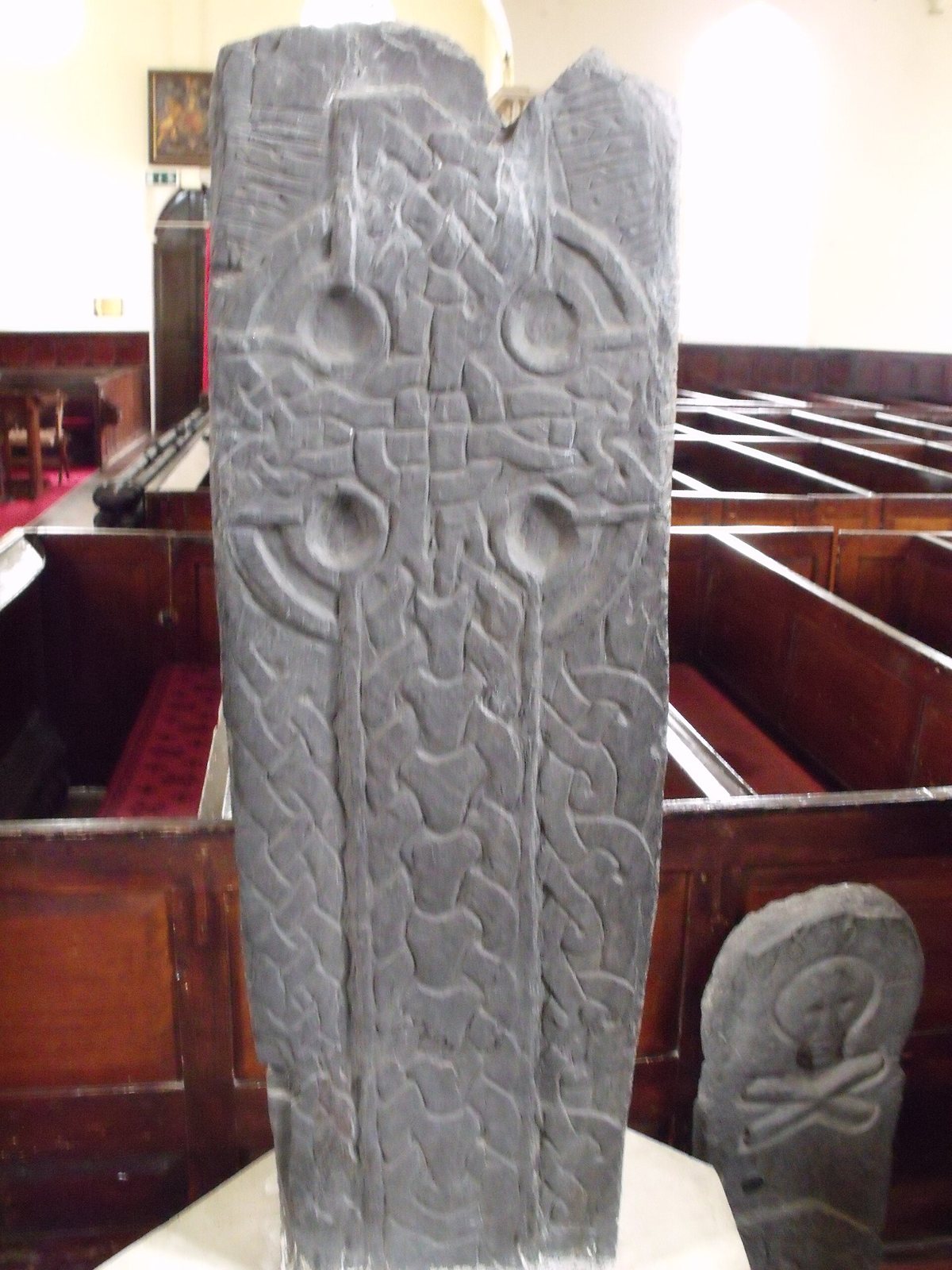 Gaut's Cross, an interlace-carved stone cross in the church at Kirk Michael