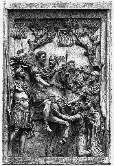 Marmorrelief: Mark Aurel und markomannische Anführer