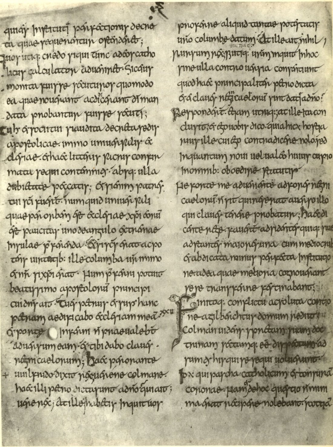 Handschriftenseite aus Bedas Historia ecclesiastica, zweispaltig in insularer Schrift