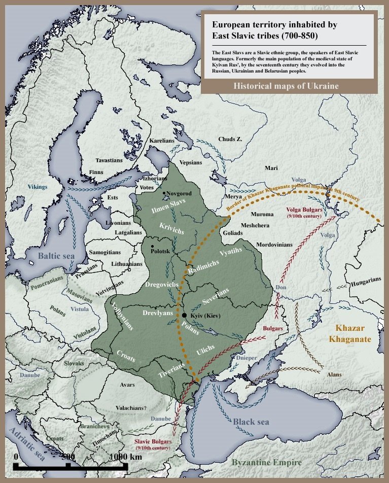 Karte der ostslawischen Staemme 700-850 mit den Tiwerzen am Dnjestr