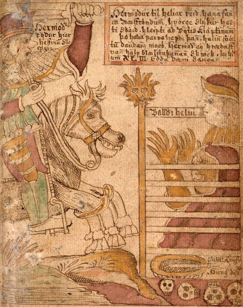 Hermóðr vor Baldr in Hels Halle, isländische Handschrift