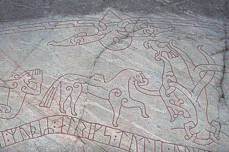 The Ramsund carving (Södermanland) — scenes of the Sigurd legend in stone, c. 1030.