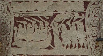 Detail des Bildsteins Stora Hammars I auf Gotland.