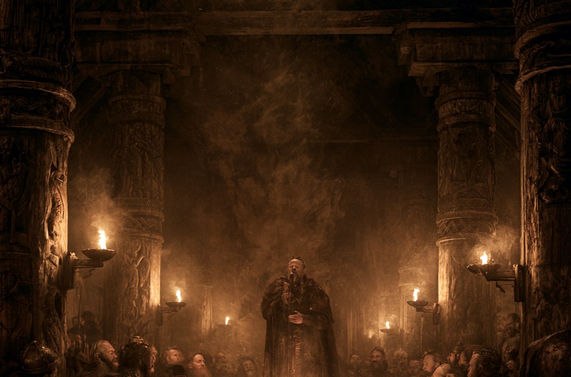 A skald reciting his ransom-poem before the king