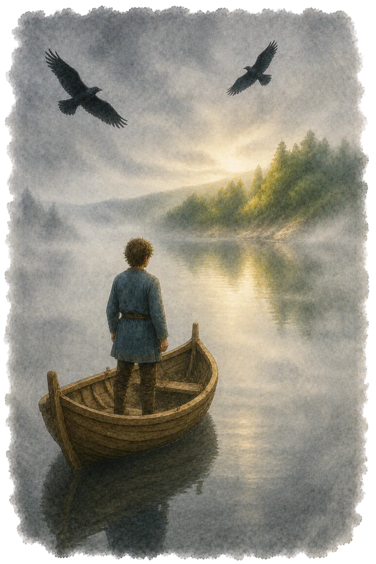 Illustration aus dem Buch: Leif am Boot, bereit hinauszusegeln
