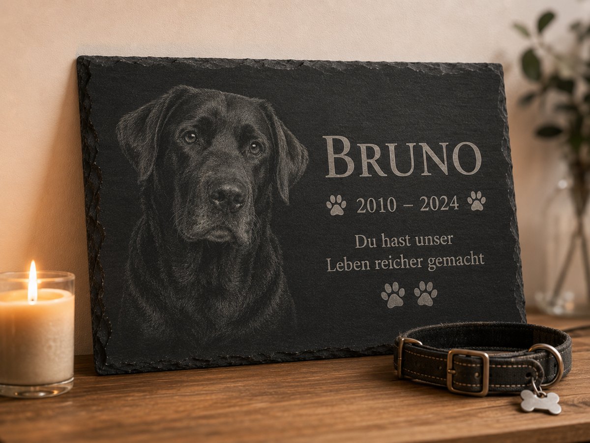 Photo engraving of a dog on a 30x40 slate plate