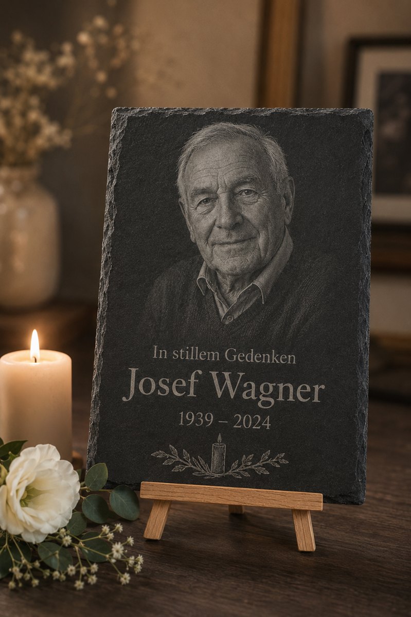 Memorial plate 20x30 cm portrait with portrait engraving and saying