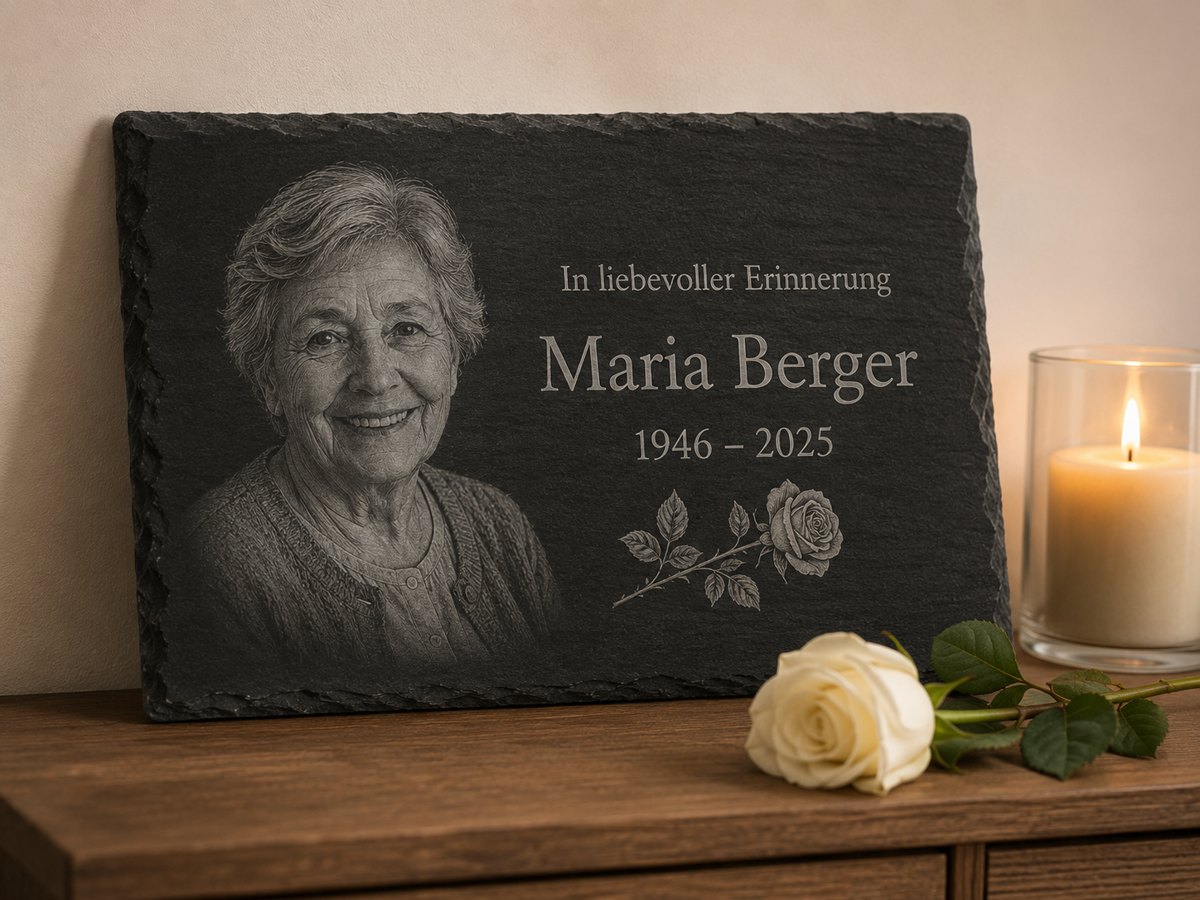 Photo engraving of a portrait on natural slate