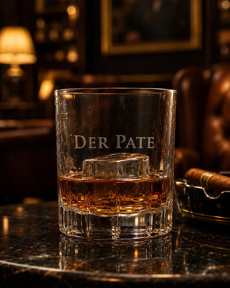 Graviertes Whiskyglas mit UV-Laser-Gravur Der Pate