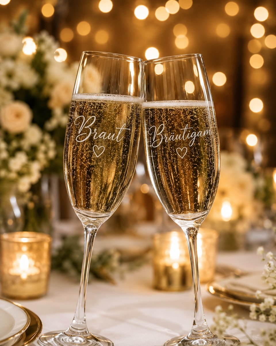 Gravierte Sektgläser Braut und Bräutigam zur Hochzeit