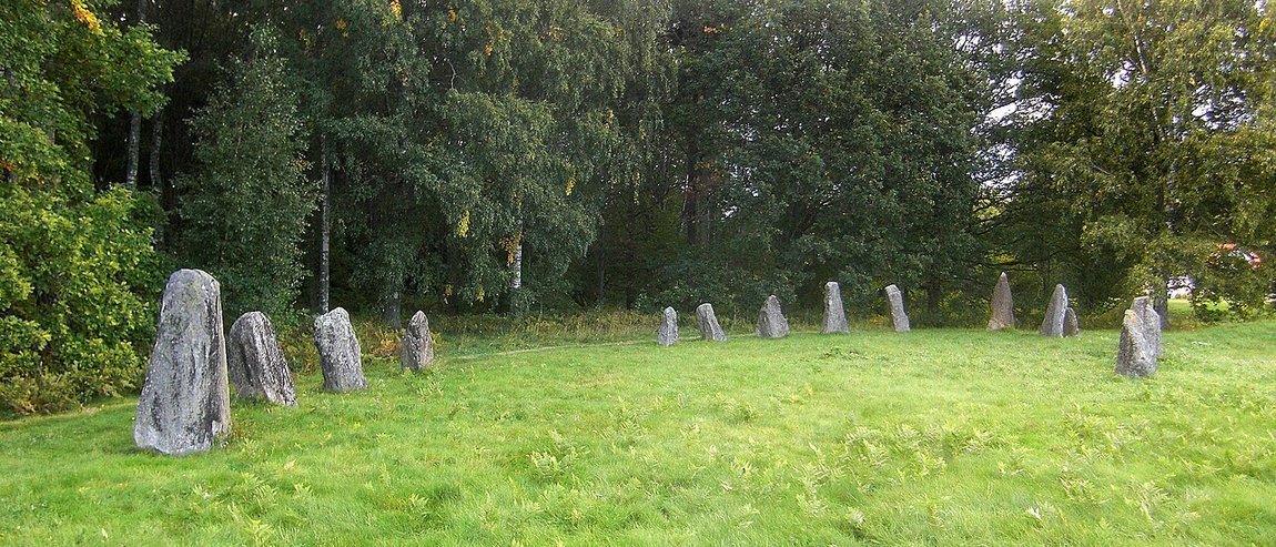 Stone ship setting of raised stones at Anundshög, Västmanland, Sweden