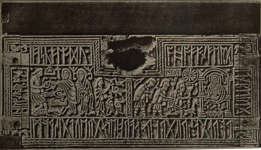 Front panel of the Franks Casket – whalebone box with carved runes and legend scenes, c. 700