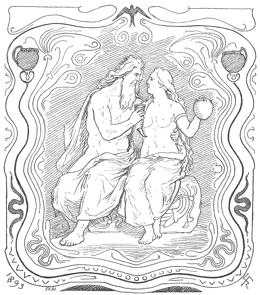 Odin und Gunnlöd im Berg – Illustration von Lorenz Frølich, 1893